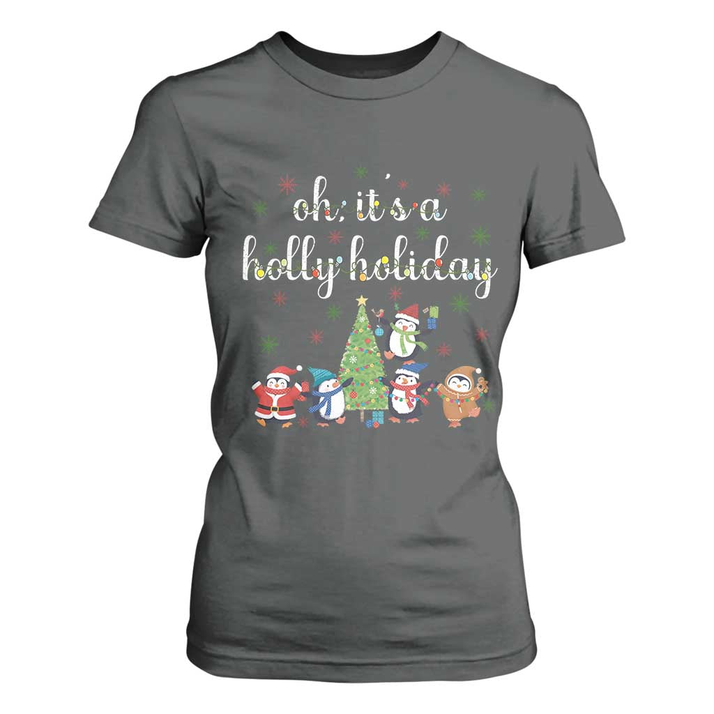 Penguins Christmas T Shirt For Women Oh Its A Jolly Holiday Xmas Light TS10 Dark Heather Print Your Wear