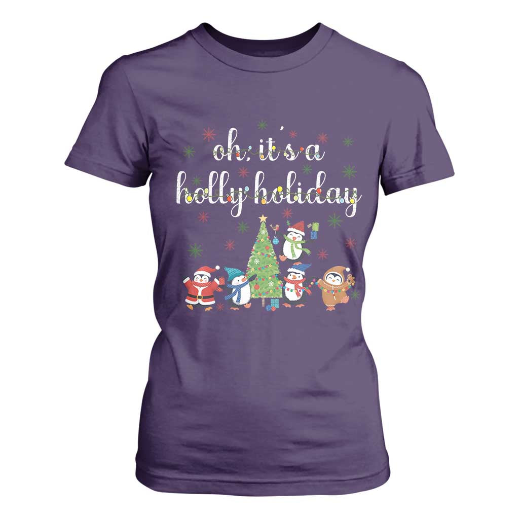 Penguins Christmas T Shirt For Women Oh Its A Jolly Holiday Xmas Light TS10 Purple Print Your Wear