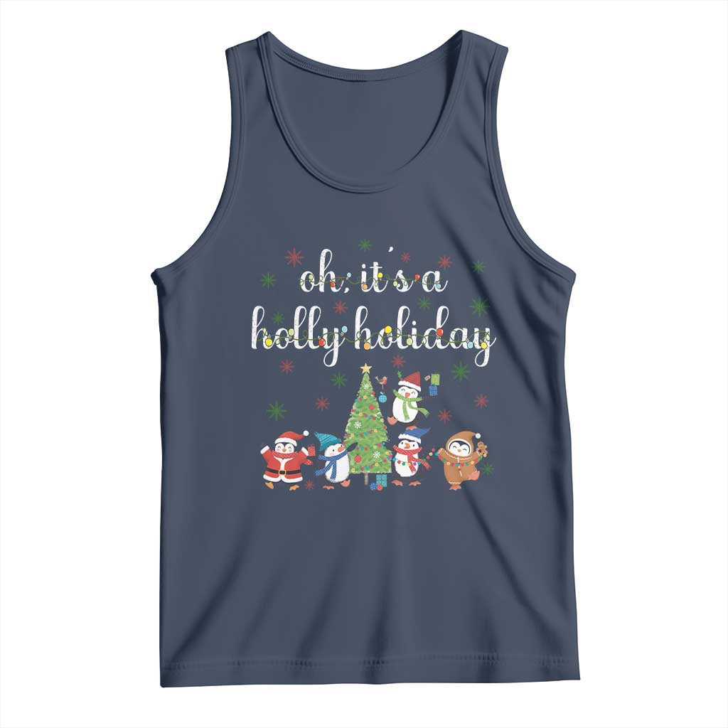 Penguins Christmas Tank Top Oh Its A Jolly Holiday Xmas Light TS10 Navy Print Your Wear