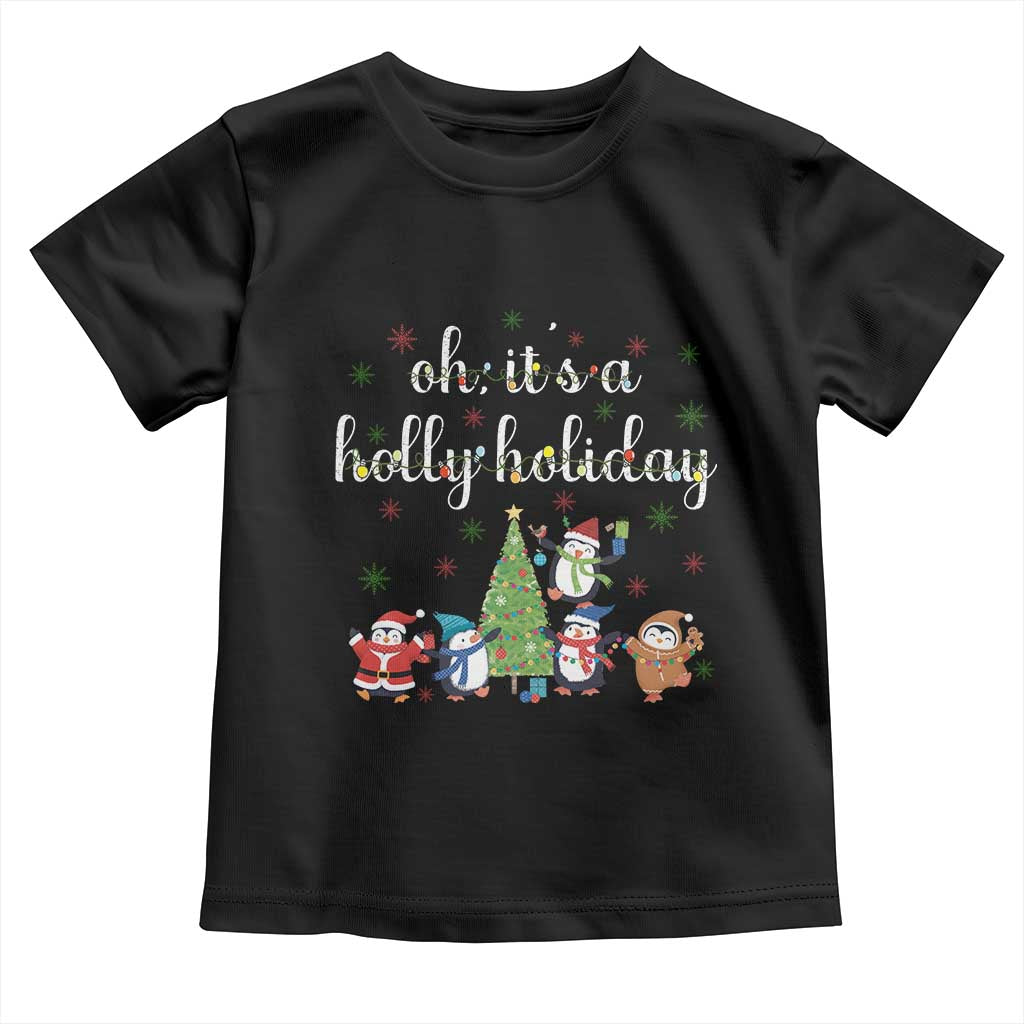 Penguins Christmas Toddler T Shirt Oh Its A Jolly Holiday Xmas Light TS10 Black Print Your Wear