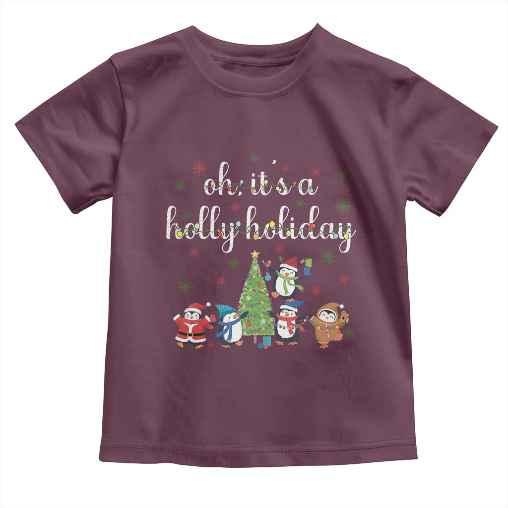 Penguins Christmas Toddler T Shirt Oh Its A Jolly Holiday Xmas Light TS10 Maroon Print Your Wear