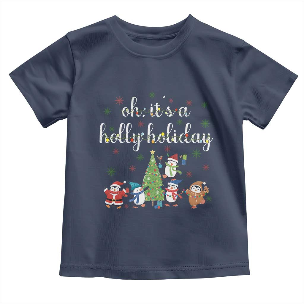 Penguins Christmas Toddler T Shirt Oh Its A Jolly Holiday Xmas Light TS10 Navy Print Your Wear