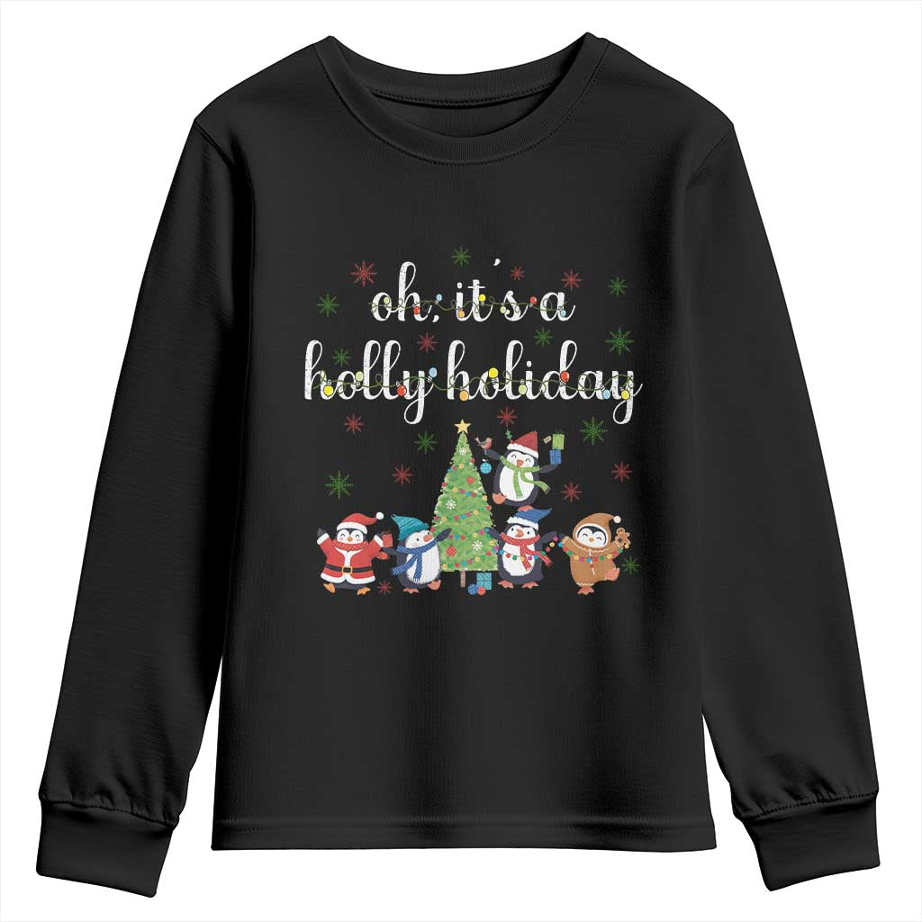 Penguins Christmas Youth Sweatshirt Oh Its A Jolly Holiday Xmas Light TS10 Black Print Your Wear