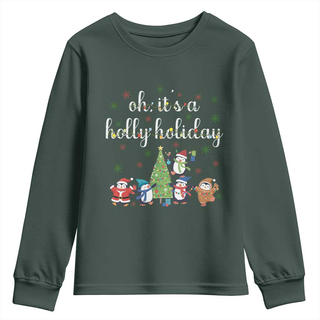 Penguins Christmas Youth Sweatshirt Oh Its A Jolly Holiday Xmas Light TS10 Dark Forest Green Print Your Wear