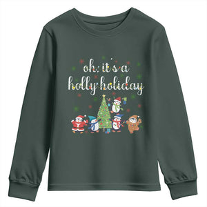 Penguins Christmas Youth Sweatshirt Oh Its A Jolly Holiday Xmas Light TS10 Dark Forest Green Print Your Wear