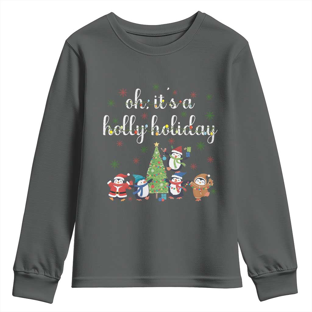 Penguins Christmas Youth Sweatshirt Oh Its A Jolly Holiday Xmas Light TS10 Dark Heather Print Your Wear