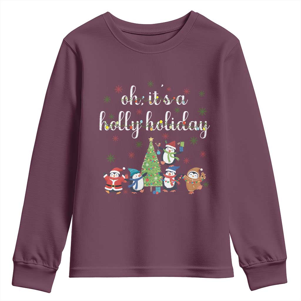 Penguins Christmas Youth Sweatshirt Oh Its A Jolly Holiday Xmas Light TS10 Maroon Print Your Wear