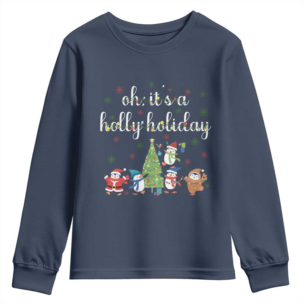 Penguins Christmas Youth Sweatshirt Oh Its A Jolly Holiday Xmas Light TS10 Navy Print Your Wear