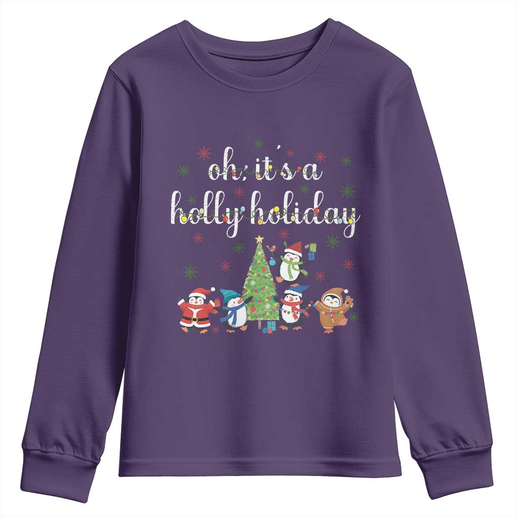 Penguins Christmas Youth Sweatshirt Oh Its A Jolly Holiday Xmas Light TS10 Purple Print Your Wear