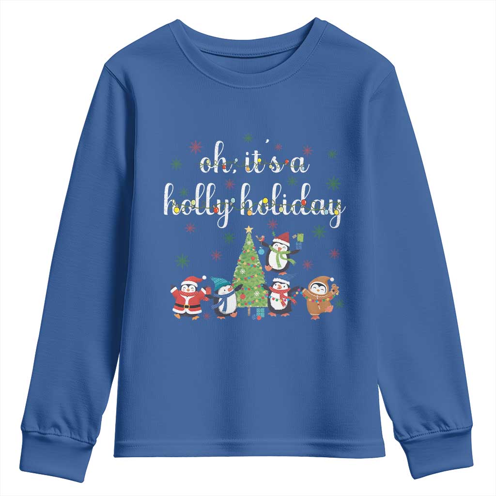 Penguins Christmas Youth Sweatshirt Oh Its A Jolly Holiday Xmas Light TS10 Royal Blue Print Your Wear