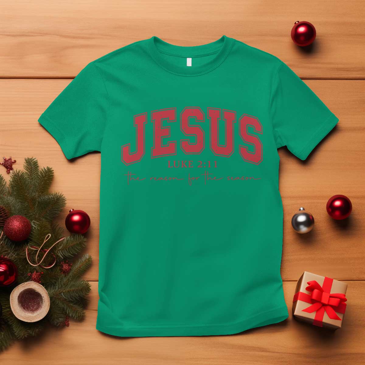 Jesus is the Reason Christmas T Shirt Christian Varsity TS10 Irish Green Print Your Wear