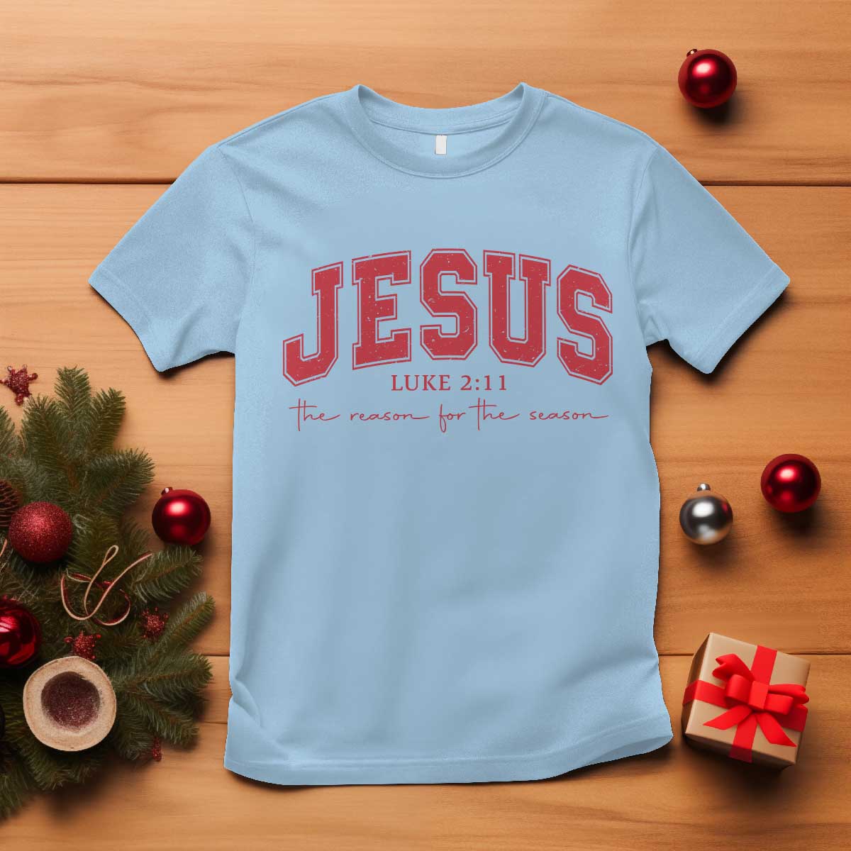 Jesus is the Reason Christmas T Shirt Christian Varsity TS10 Light Blue Print Your Wear