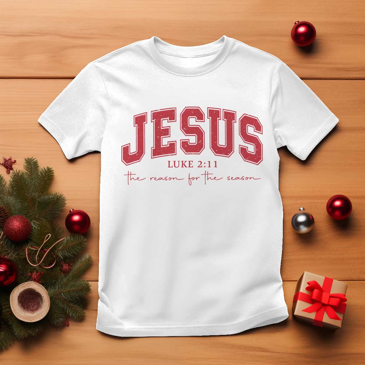 Jesus is the Reason Christmas T Shirt Christian Varsity TS10 White Print Your Wear