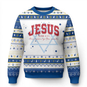 Jesus is the Reason Christmas Hanukkah Ugly Sweater Christian Varsity TS10 White Royal Blue Print Your Wear