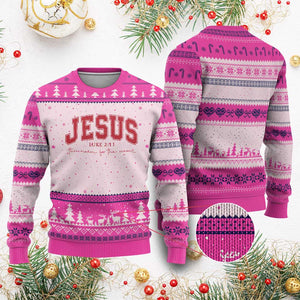 Jesus is the Reason Xmas Ugly Christmas Sweater Christian Varsity TS10 Hot Pink Print Your Wear