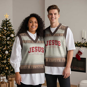Jesus is the Reason Xmas V-Neck Knit Sweater Vest Christian Varsity TS10 Mocha Mousse Print Your Wear