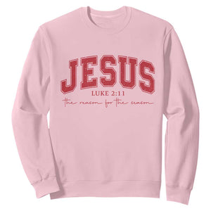 Jesus is the Reason Christmas Sweatshirt Christian Varsity TS10 Light Pink Print Your Wear