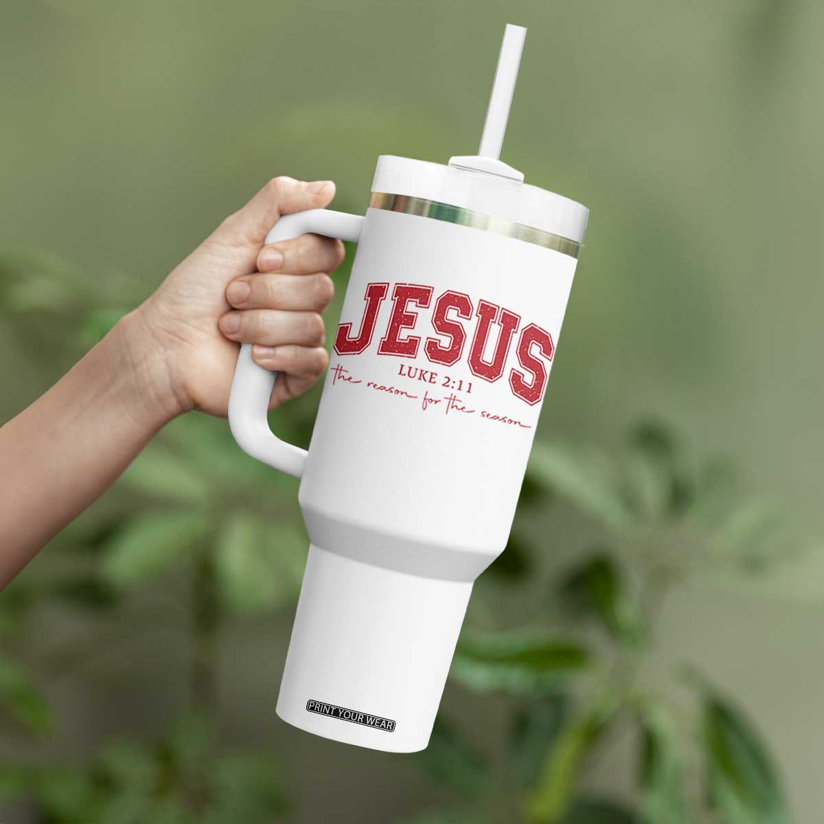 Jesus is the Reason Christmas Tumbler With Handle Christian Varsity TS10 Print Your Wear
