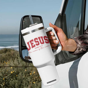 Jesus is the Reason Christmas Tumbler With Handle Christian Varsity TS10 Print Your Wear