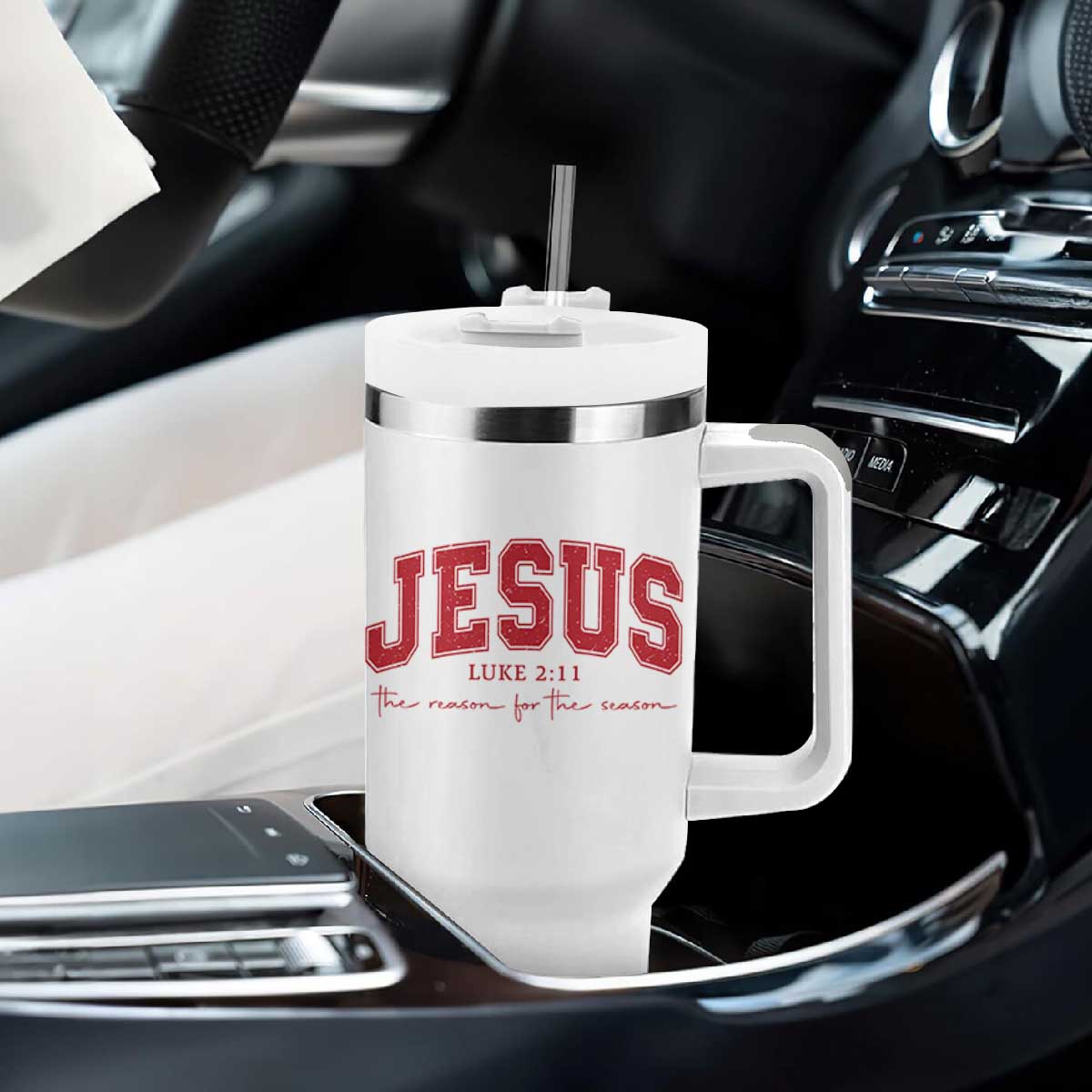 Jesus is the Reason Christmas Tumbler With Handle Christian Varsity TS10 Print Your Wear
