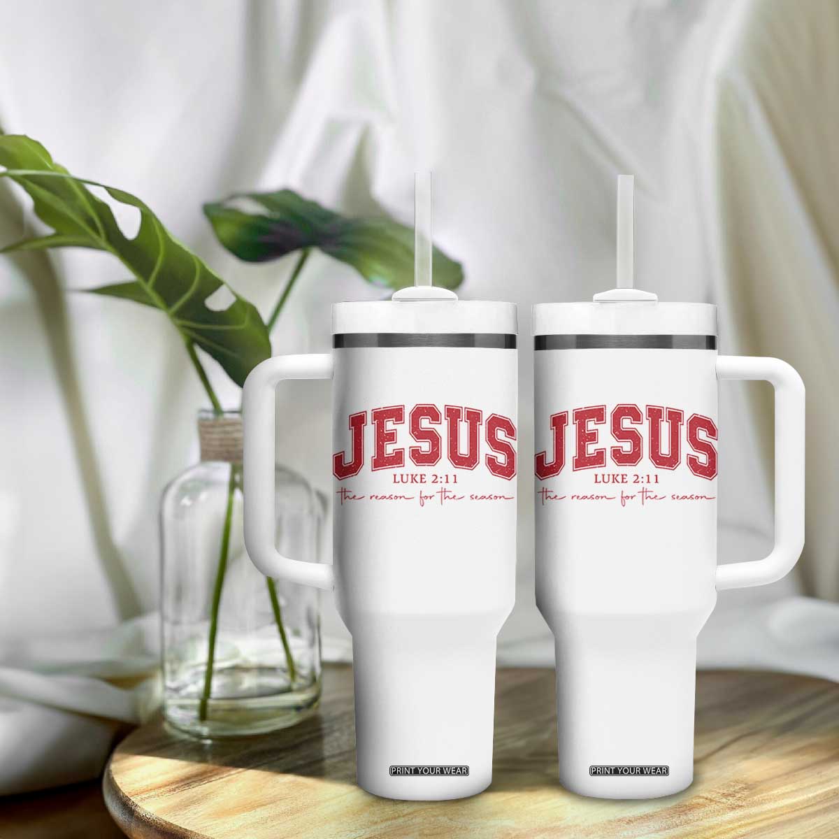 Jesus is the Reason Christmas Tumbler With Handle Christian Varsity TS10 Print Your Wear