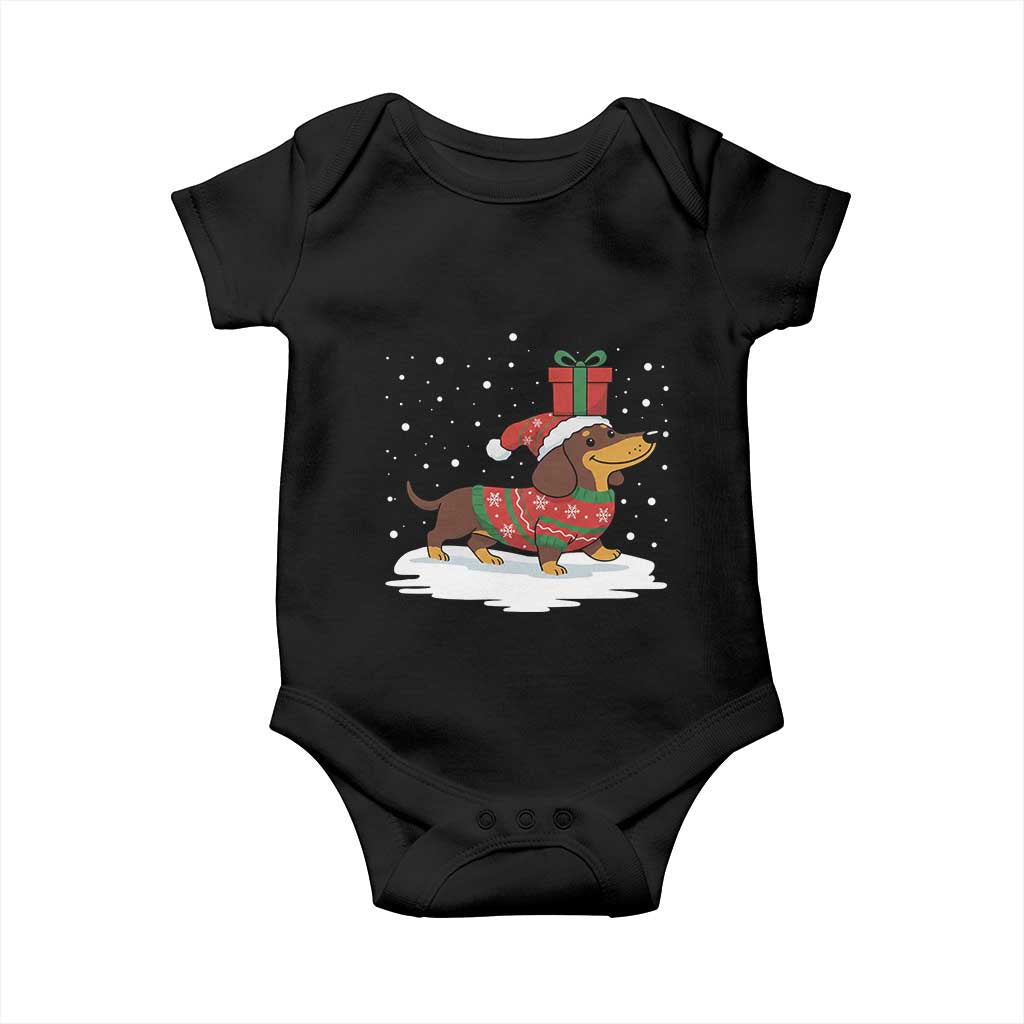 Christmas Dachshund Baby Onesie Funny Weiner Santa Hat Xmas Dog Puppy Lover TS10 Black Print Your Wear