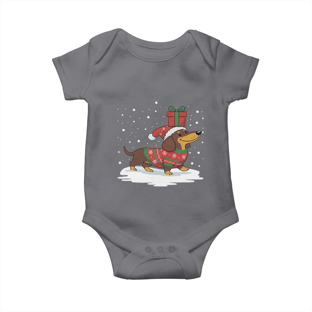 Christmas Dachshund Baby Onesie Funny Weiner Santa Hat Xmas Dog Puppy Lover TS10 Charcoal Print Your Wear
