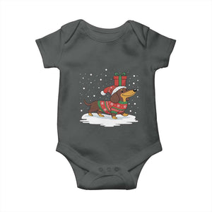 Christmas Dachshund Baby Onesie Funny Weiner Santa Hat Xmas Dog Puppy Lover TS10 Dark Heather Print Your Wear