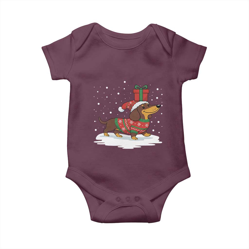 Christmas Dachshund Baby Onesie Funny Weiner Santa Hat Xmas Dog Puppy Lover TS10 Maroon Print Your Wear