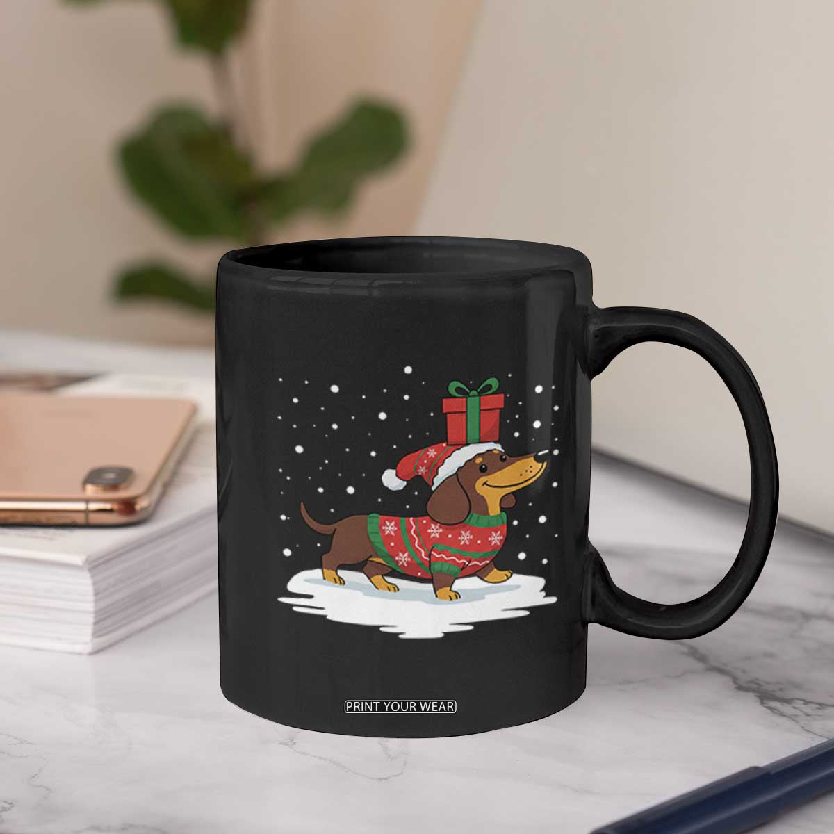 Christmas Dachshund Coffee Mug Funny Weiner Santa Hat Xmas Dog Puppy Lover TS10 Print Your Wear