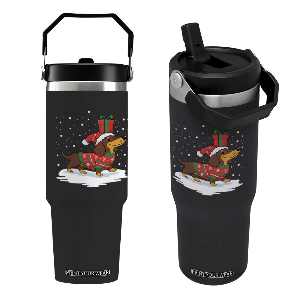 Christmas Dachshund Flip Straw Tumbler Funny Weiner Santa Hat Xmas Dog Puppy Lover TS10 One Size: 30 oz Black Print Your Wear
