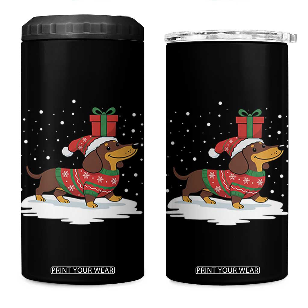 Christmas Dachshund 4 in 1 Can Cooler Tumbler Funny Weiner Santa Hat Xmas Dog Puppy Lover TS10 One Size: 16 oz Black Print Your Wear