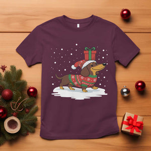 Christmas Dachshund T Shirt Funny Weiner Santa Hat Xmas Dog Puppy Lover TS10 Maroon Print Your Wear
