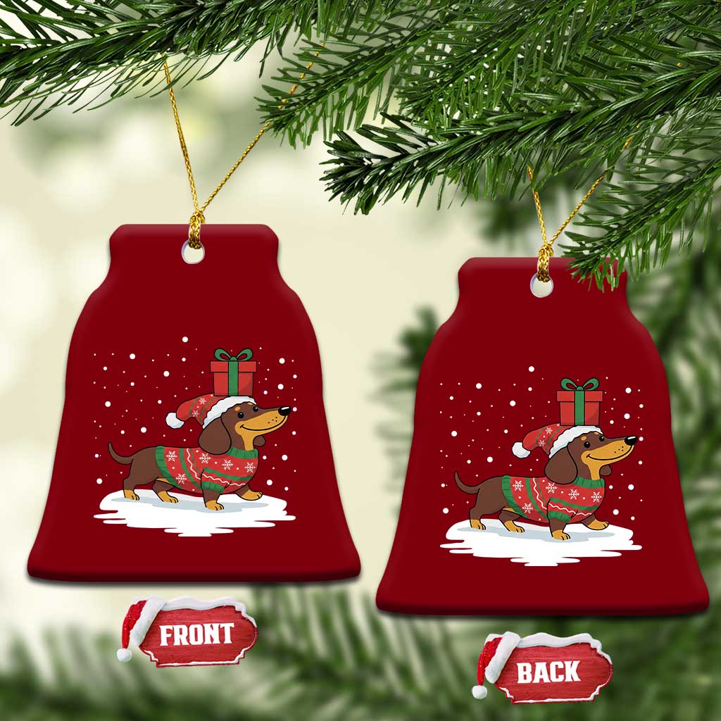 Christmas Dachshund Ceramic Ornament Funny Weiner Santa Hat Xmas Dog Puppy Lover - Print Your Wear