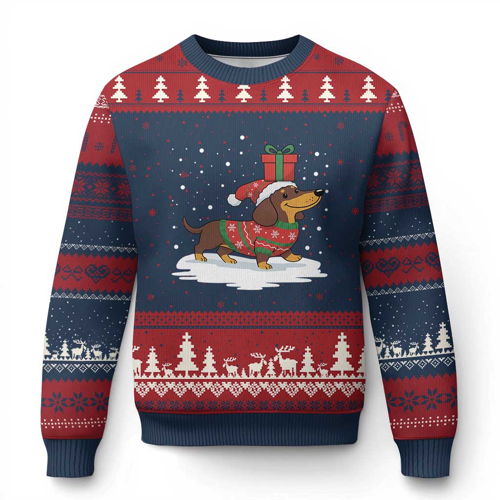 Xmas Dachshund Ugly Christmas Sweater Funny Weiner Santa Hat Xmas Dog Puppy Lover TS10 Navy Red Print Your Wear