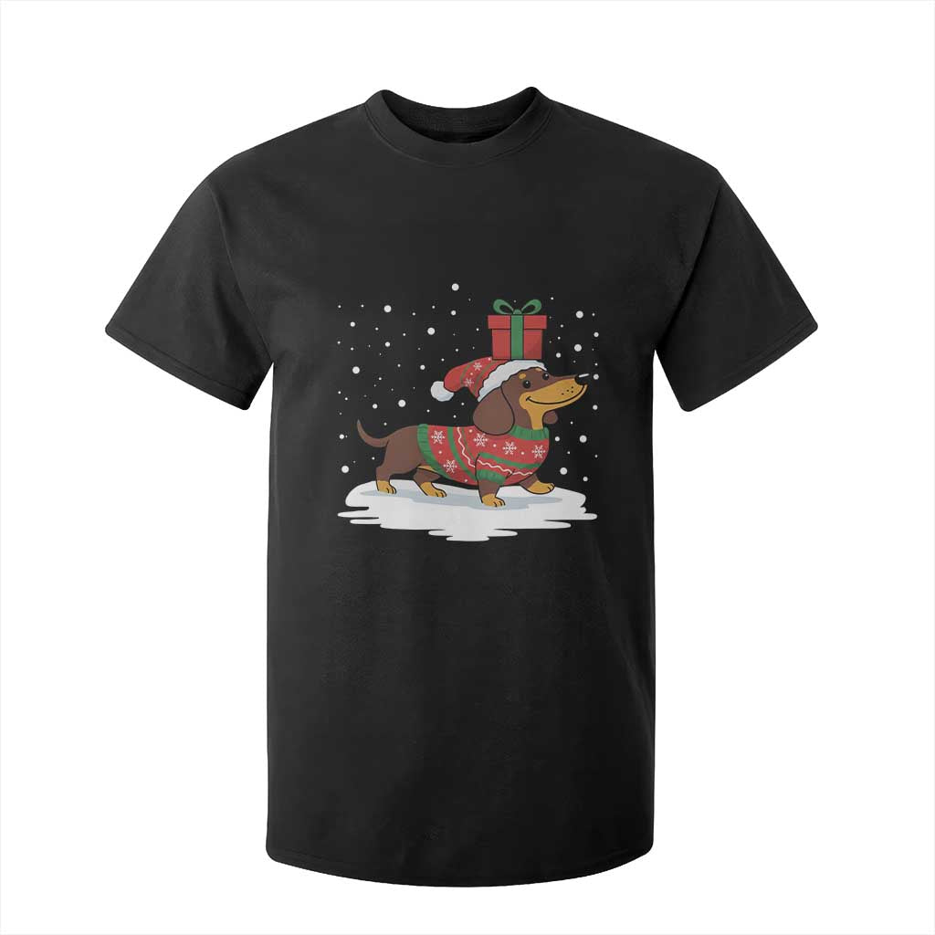 Christmas Dachshund T Shirt For Kid Funny Weiner Santa Hat Xmas Dog Puppy Lover TS10 Black Print Your Wear