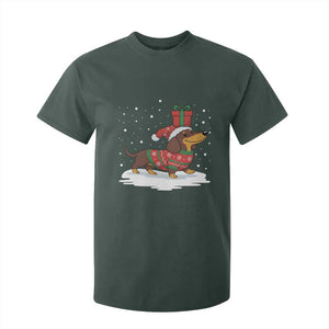 Christmas Dachshund T Shirt For Kid Funny Weiner Santa Hat Xmas Dog Puppy Lover TS10 Dark Forest Green Print Your Wear