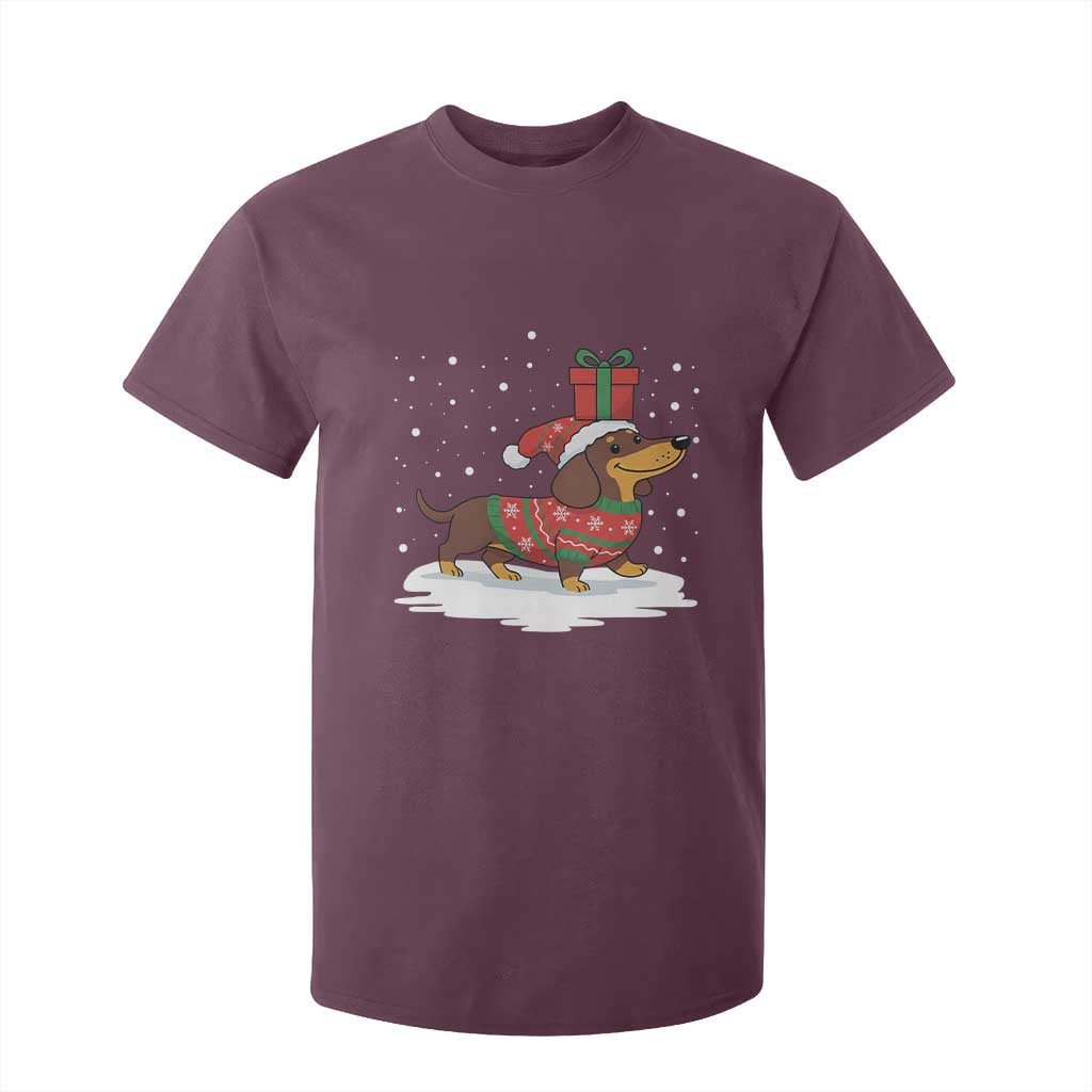 Christmas Dachshund T Shirt For Kid Funny Weiner Santa Hat Xmas Dog Puppy Lover TS10 Maroon Print Your Wear