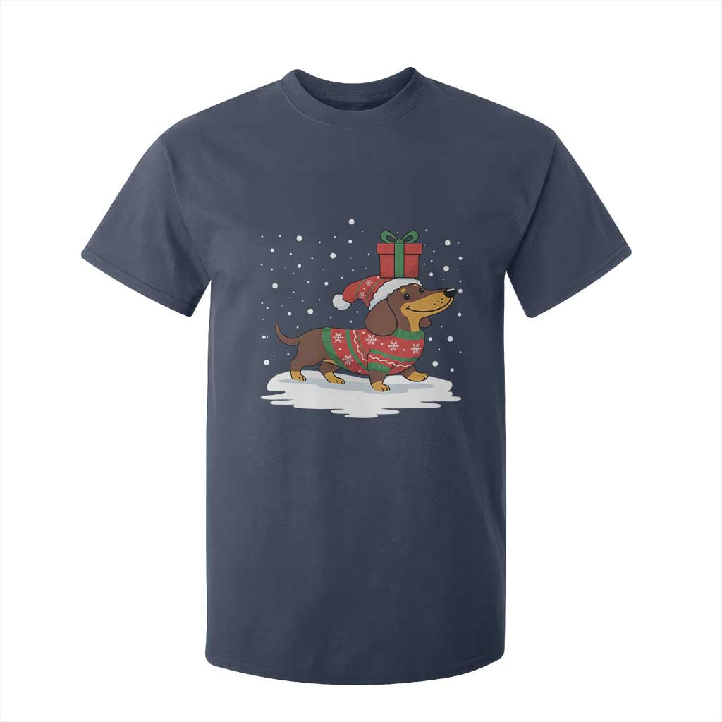 Christmas Dachshund T Shirt For Kid Funny Weiner Santa Hat Xmas Dog Puppy Lover TS10 Navy Print Your Wear