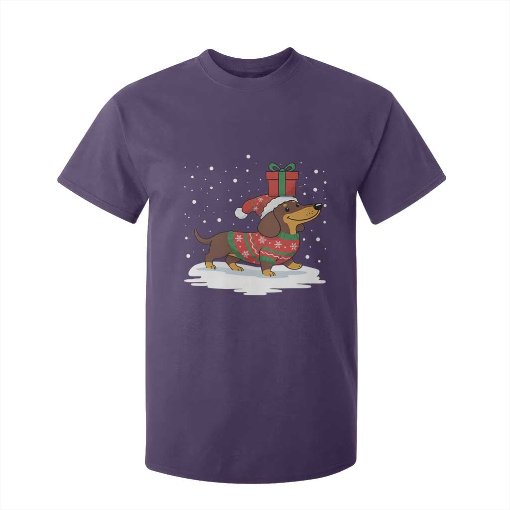 Christmas Dachshund T Shirt For Kid Funny Weiner Santa Hat Xmas Dog Puppy Lover TS10 Purple Print Your Wear