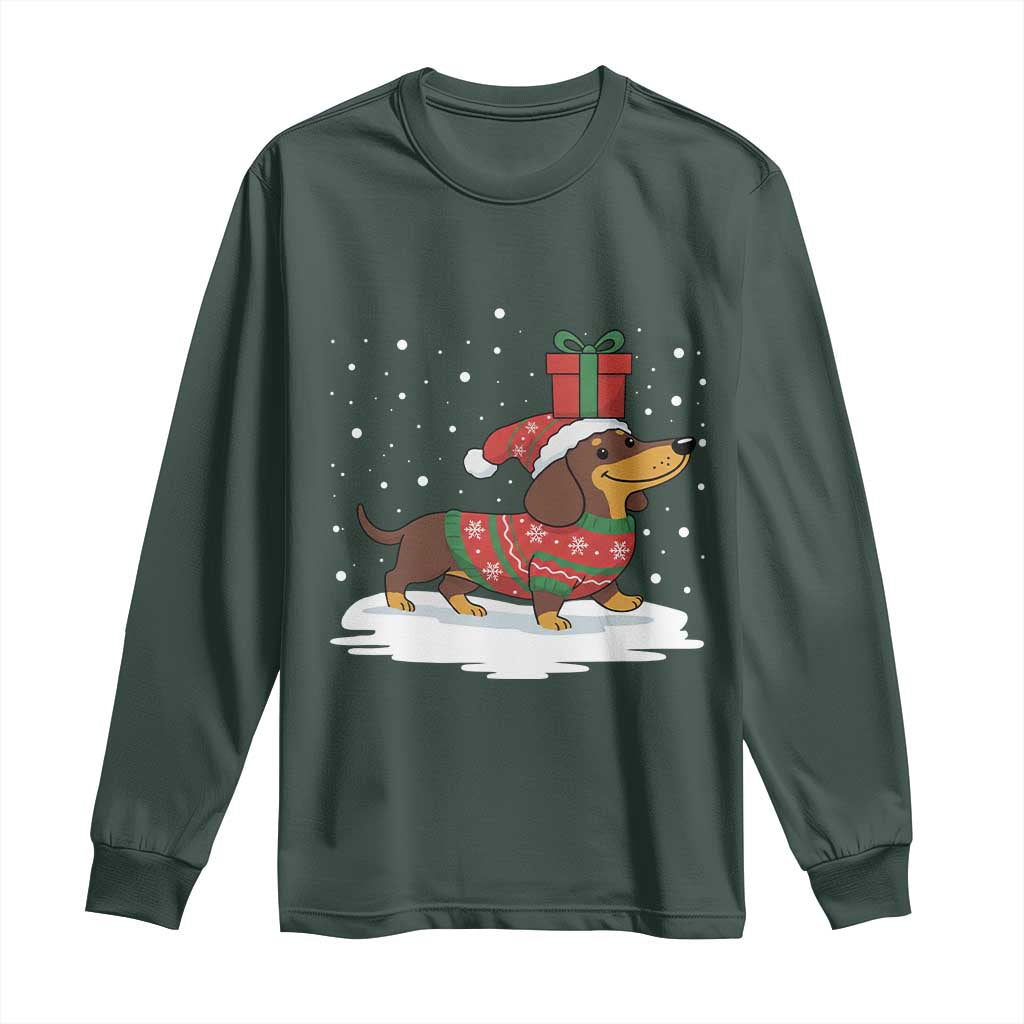 Christmas Dachshund Long Sleeve Shirt Funny Weiner Santa Hat Xmas Dog Puppy Lover TS10 Dark Forest Green Print Your Wear