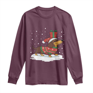 Christmas Dachshund Long Sleeve Shirt Funny Weiner Santa Hat Xmas Dog Puppy Lover TS10 Maroon Print Your Wear