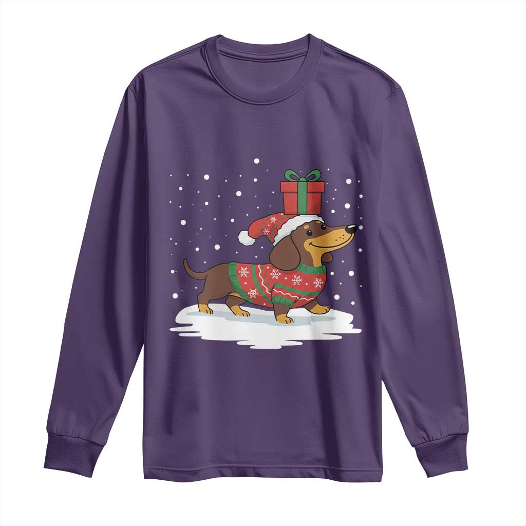 Christmas Dachshund Long Sleeve Shirt Funny Weiner Santa Hat Xmas Dog Puppy Lover TS10 Purple Print Your Wear