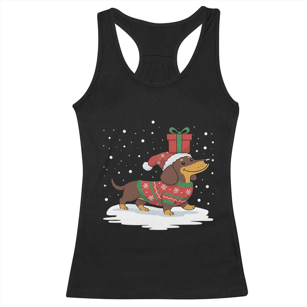 Christmas Dachshund Racerback Tank Top Funny Weiner Santa Hat Xmas Dog Puppy Lover - Print Your Wear