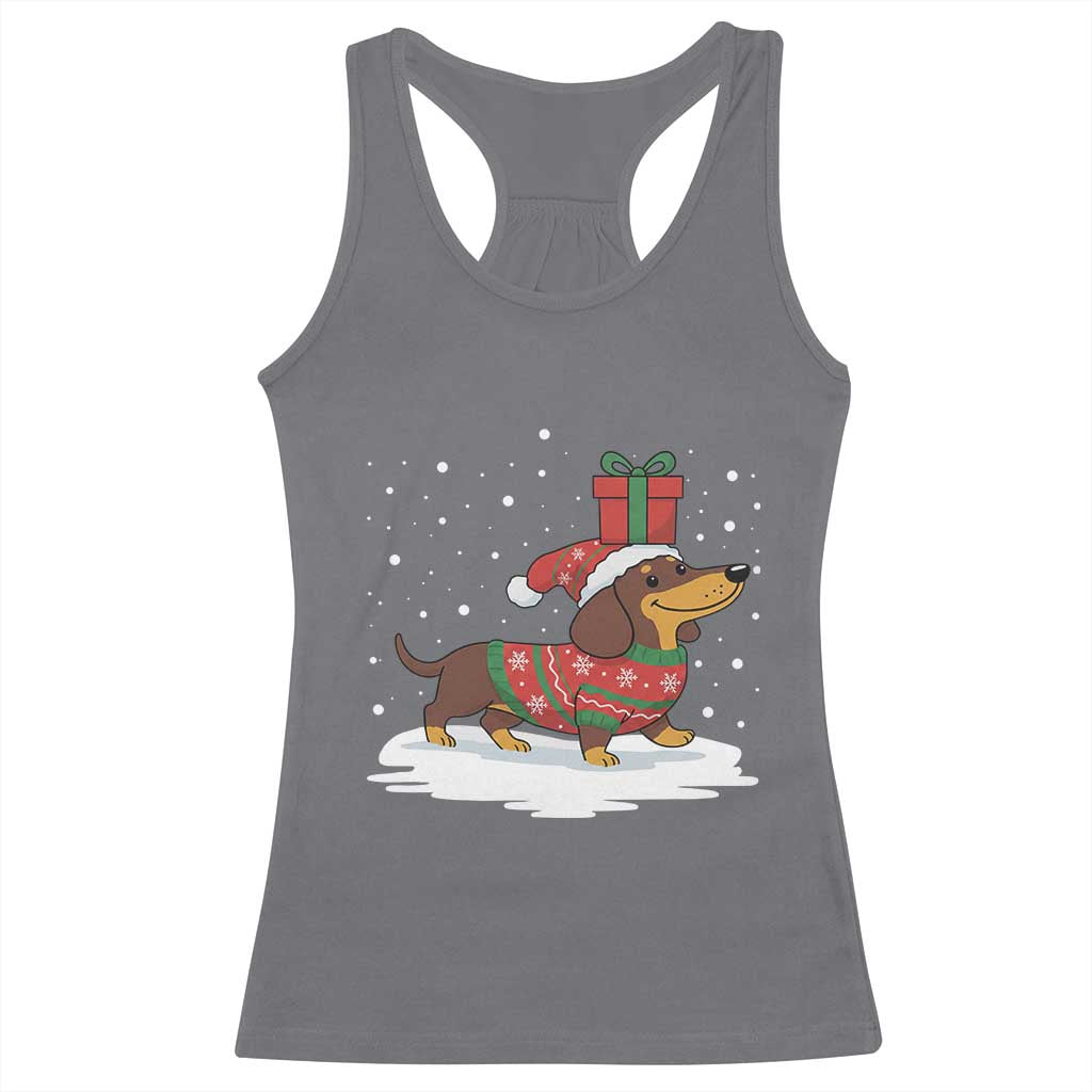Christmas Dachshund Racerback Tank Top Funny Weiner Santa Hat Xmas Dog Puppy Lover - Print Your Wear