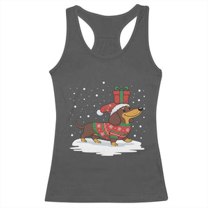 Christmas Dachshund Racerback Tank Top Funny Weiner Santa Hat Xmas Dog Puppy Lover TS10 Dark Heather Print Your Wear