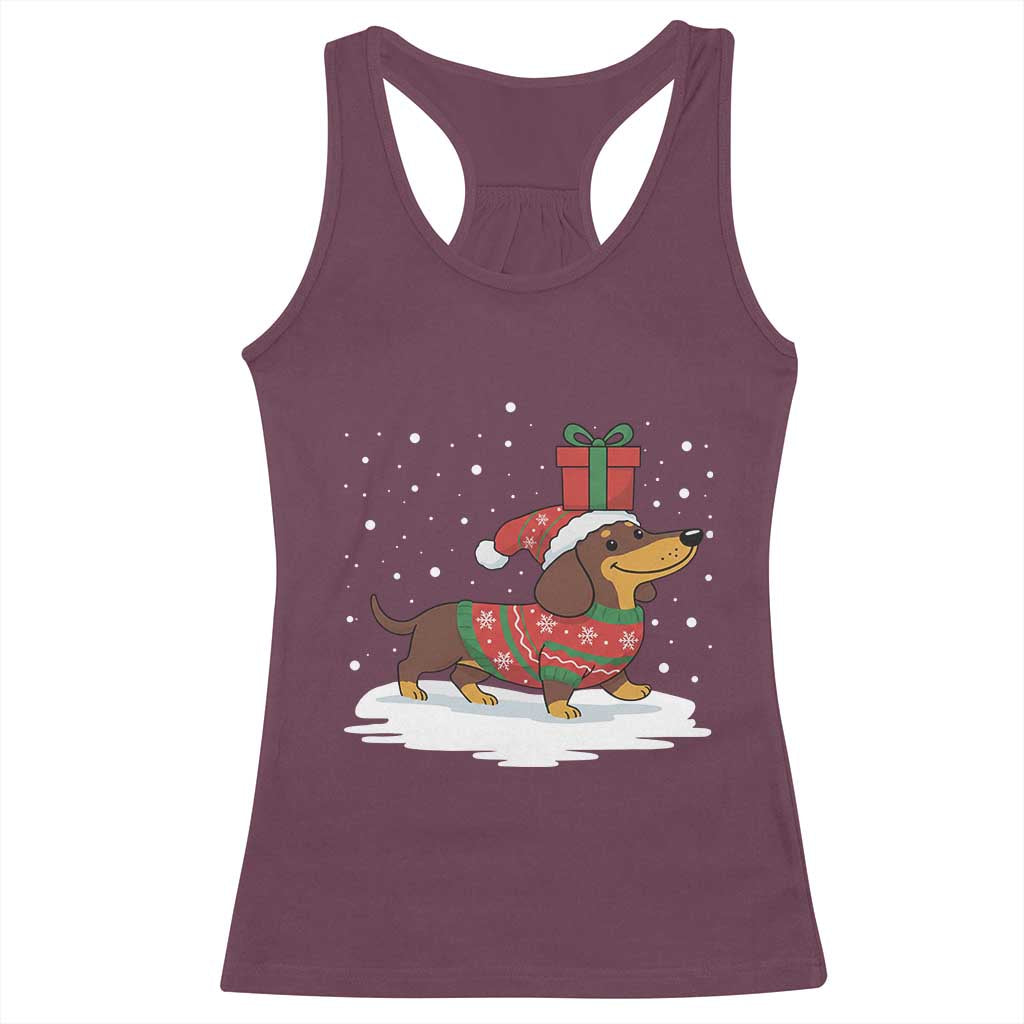 Christmas Dachshund Racerback Tank Top Funny Weiner Santa Hat Xmas Dog Puppy Lover TS10 Maroon Print Your Wear