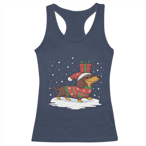 Christmas Dachshund Racerback Tank Top Funny Weiner Santa Hat Xmas Dog Puppy Lover - Print Your Wear