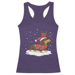 Christmas Dachshund Racerback Tank Top Funny Weiner Santa Hat Xmas Dog Puppy Lover - Print Your Wear
