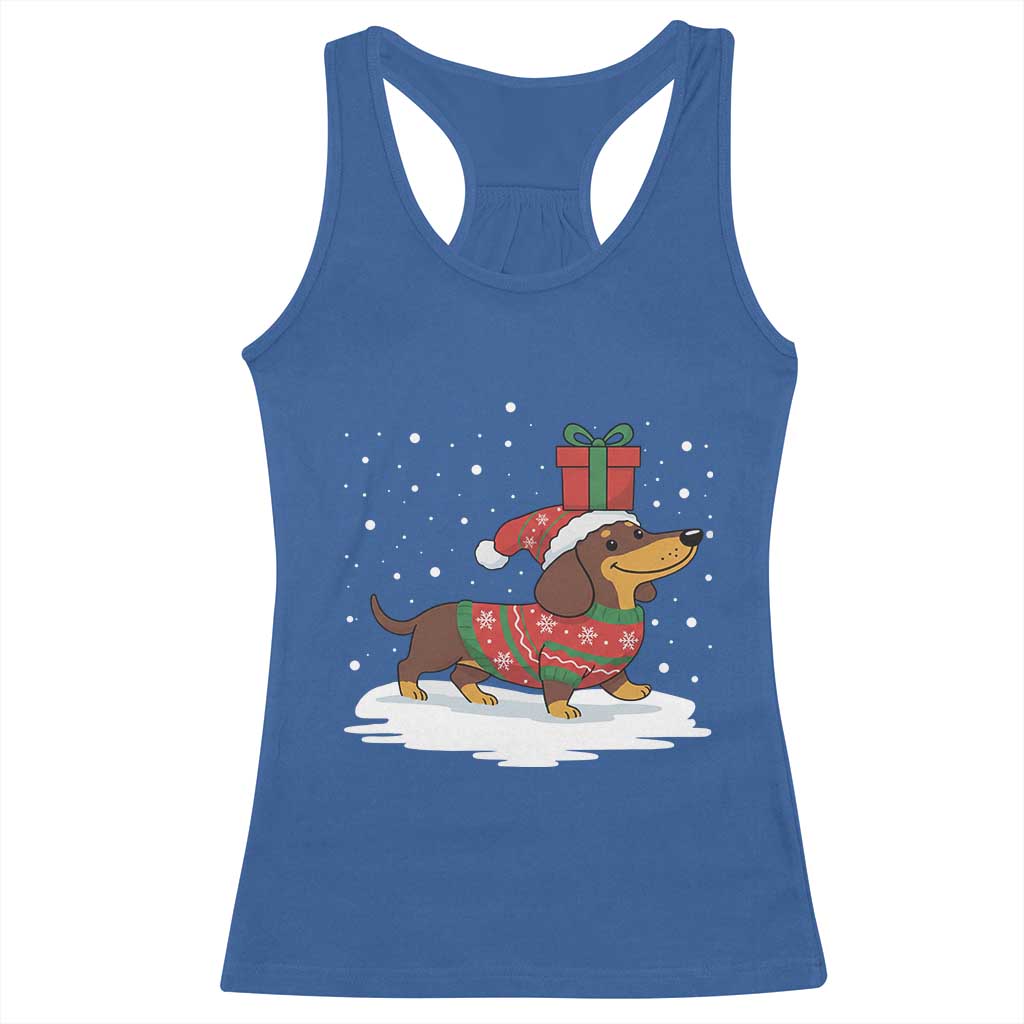 Christmas Dachshund Racerback Tank Top Funny Weiner Santa Hat Xmas Dog Puppy Lover - Print Your Wear
